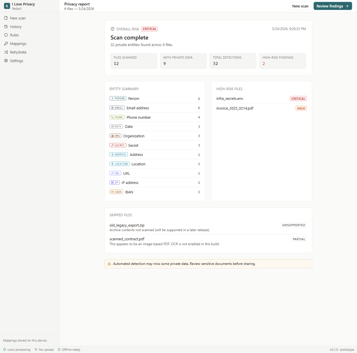 PII Masking local scan progress screen